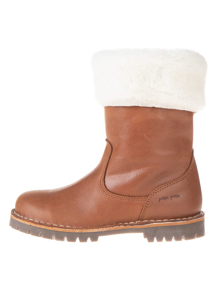 POM POM Skórzane botki zimowe w kolorze jasnobrązowym rozmiar: 34