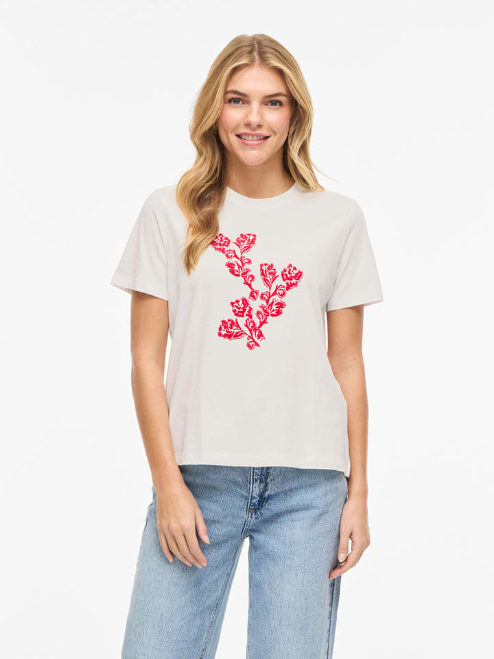 Vila Koszulka "Visybilla" w kolorze biało-czerwonym rozmiar: M