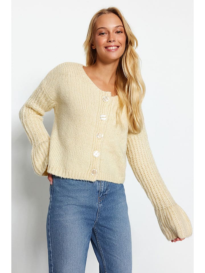 trendyol Kardigan w kolorze kremowym rozmiar: L