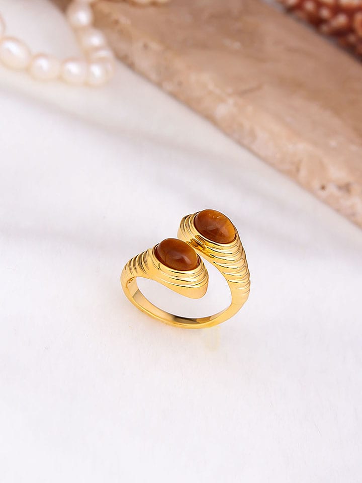 Pierres delicates Pozłacany pierścionek z tygrysim okiem rozmiar: onesize