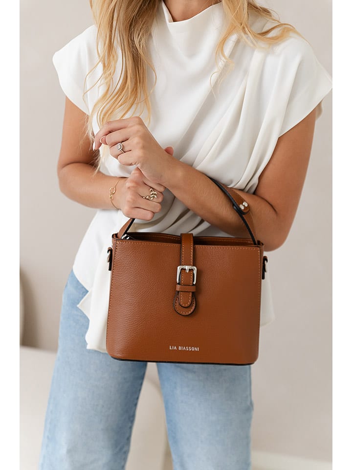 Lia Biassoni Skórzana torebka w kolorze jasnobrązowym - 25 x 20 x 12 cm rozmiar: onesize