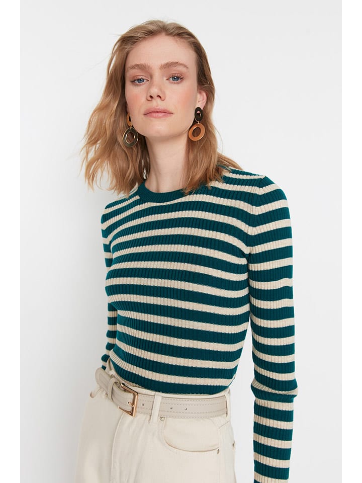 trendyol Sweter w kolorze ciemnozielono-kremowym rozmiar: S