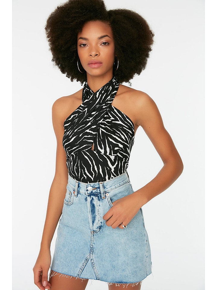 trendyol Top w kolorze kremowo-czarnym rozmiar: M
