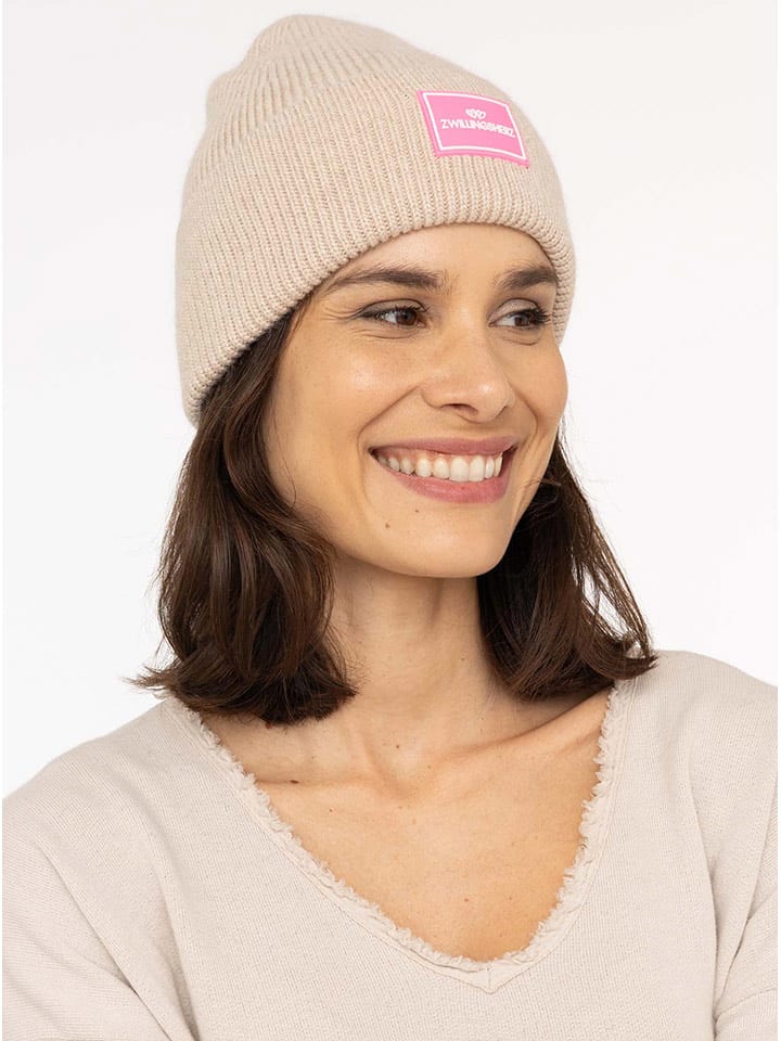 Zwillingsherz Czapka "Zwillingsherz" w kolorze beżowym rozmiar: onesize