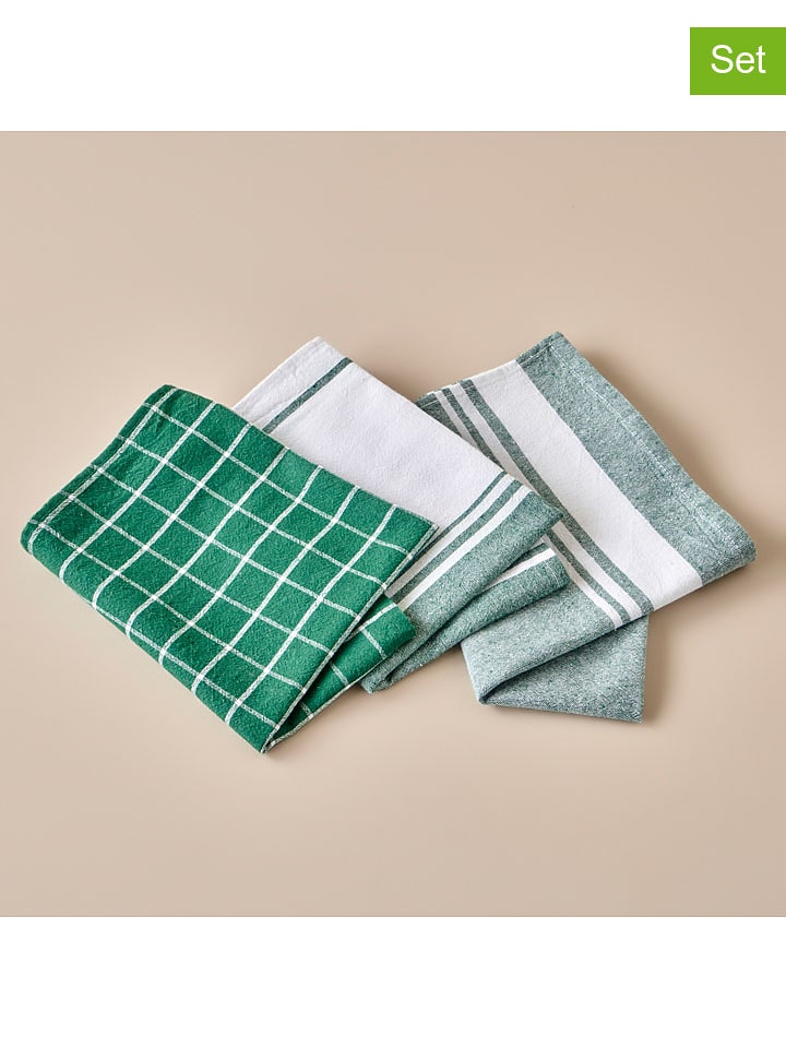 BELLA MAISON Ściereczki (3 szt.) "Juno" w kolorze biało-zielonym do naczyń - 65 x 45 cm rozmiar: onesize