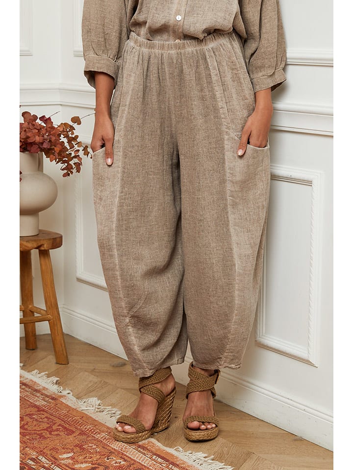 La Compagnie Du Lin Lniane spodnie w kolorze beżowym rozmiar: XL