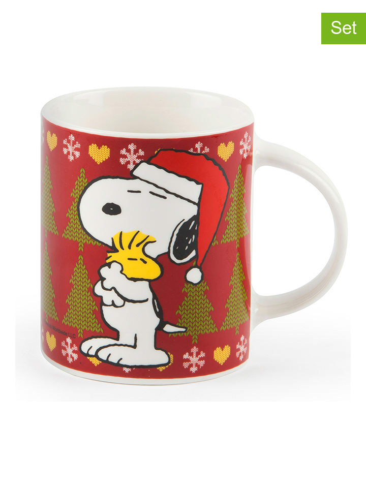 Trendy Kitchen by EXCÉLSA Kubki (4 szt.) "Peanuts Xmas" w kolorze biało-czerwonym do kawy - 300 ml rozmiar: onesize