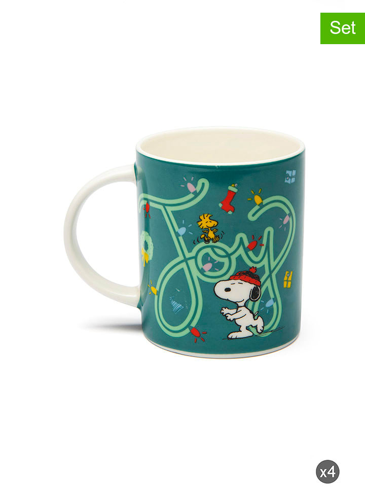 Trendy Kitchen by EXCÉLSA Kubki (4 szt.) "Peanuts Shiny" w kolorze niebiesko-zielonym - 300 ml rozmiar: onesize