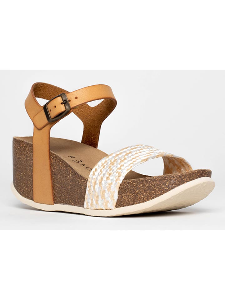 BACKSUN Sandały "Rimini" w kolorze jasnobrązowo-biało-szarym na koturnie rozmiar: 36