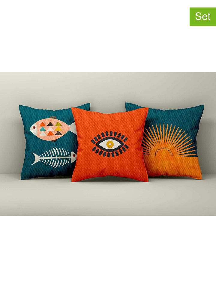 ABERTO DESIGN Poszewki (3 szt.) w kolorze morsko-pomarańczowo-czerwonym na poduszki rozmiar: 43x43 cm