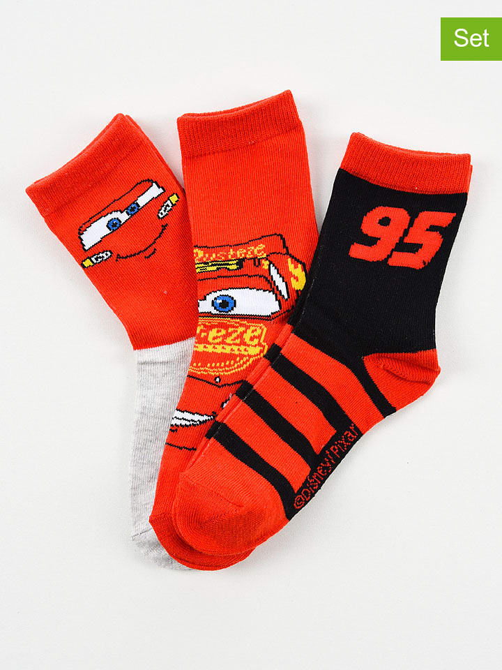 Disney Cars Skarpety (3 pary) "Auta" w kolorze jasnoszaro-czerwono-czarnym rozmiar: 31-34