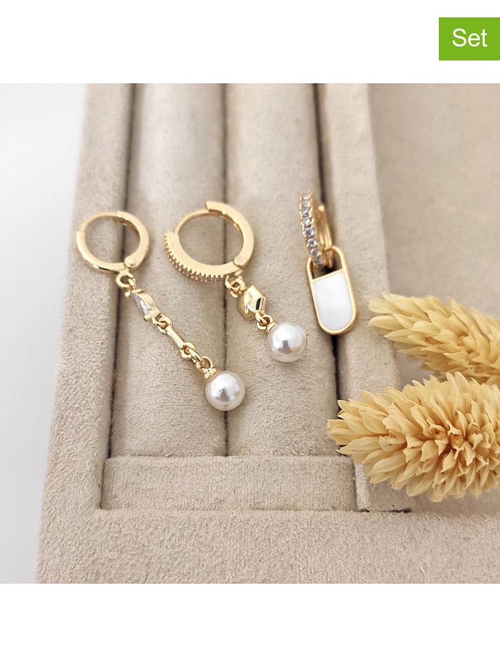 Nakkash Pozłacane kolczyki-kreole (3 szt.) z cyrkoniami rozmiar: onesize