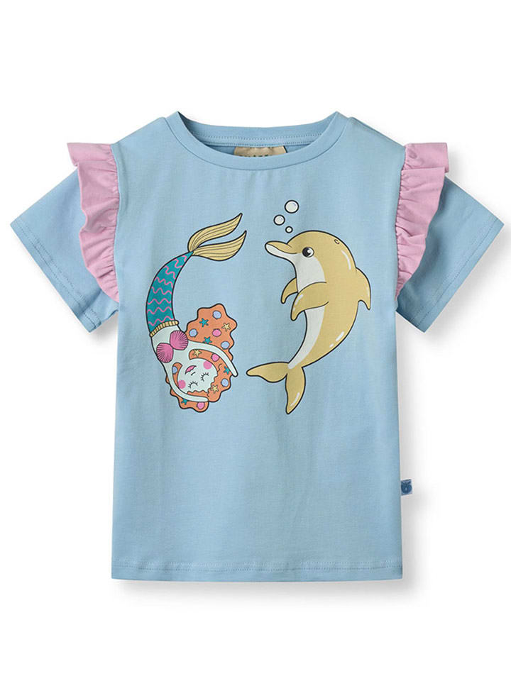 Småfolk Koszulka w kolorze błękitno-jasnoróżowym ze wzorem rozmiar: 104/110