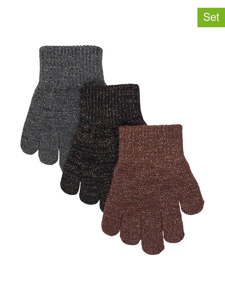 mikk-line Rękawiczki (3 pary) w kolorze szarym, jasnobrązowym i czarnym rozmiar: 104-122