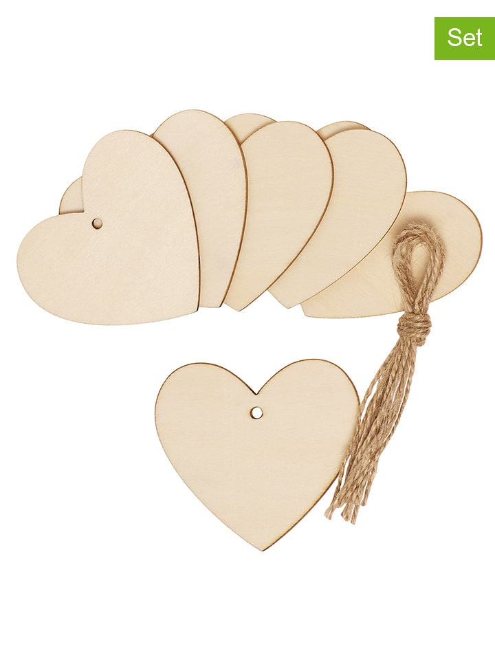 SUNNYSUE Drewniane zawieszki (6 szt.) "Serce" - wys. 6,6 x 6,3 cm - 3+ rozmiar: onesize