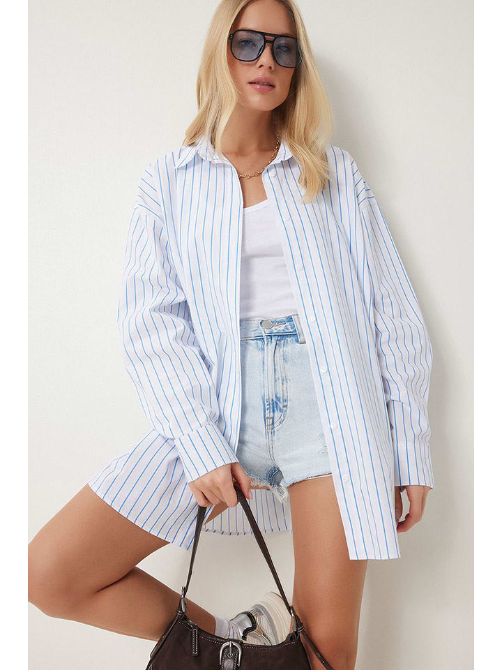 Happiness Istanbul Bluzka w kolorze błękitno-białym rozmiar: S/M