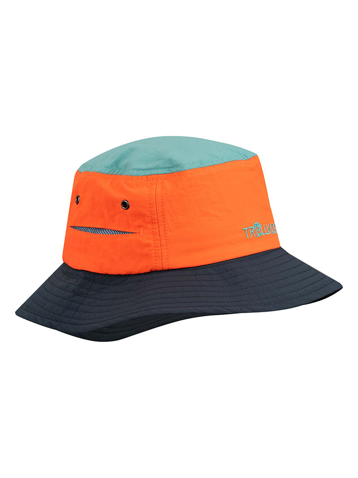 Trollkids Kapelusz przeciwsłoneczny "Trollfjord" w kolorze niebiesko-pomarańczowym rozmiar: 48-52 cm