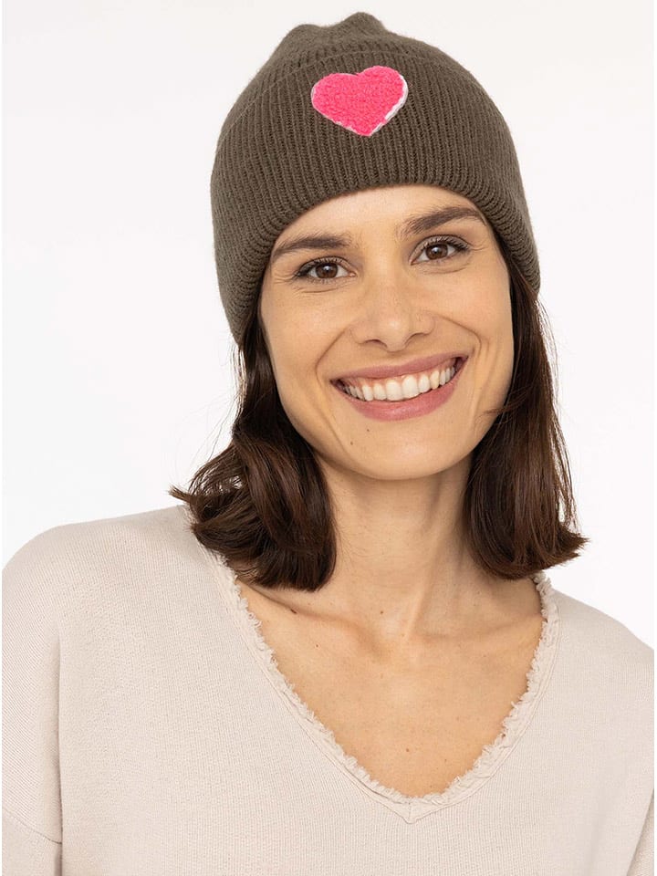 Zwillingsherz Czapka "Heart" w kolorze khaki rozmiar: onesize