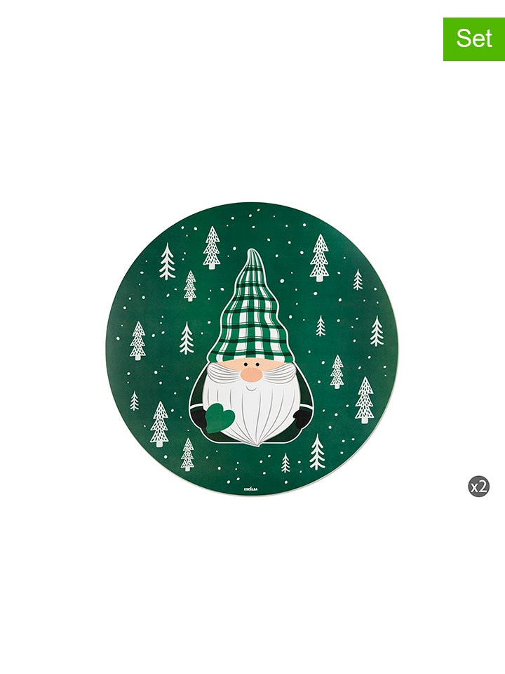 Trendy Kitchen by EXCÉLSA Podkładki stołowe (2 szt.) "Green Winter" w kolorze zielono-białym - Ø 38 cm rozmiar: onesize