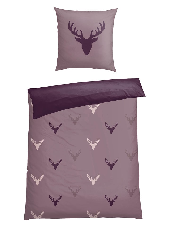 Schiesser Komplet pościeli flanelowej "Emil" w kolorze fioletowym rozmiar: 155x220 cm