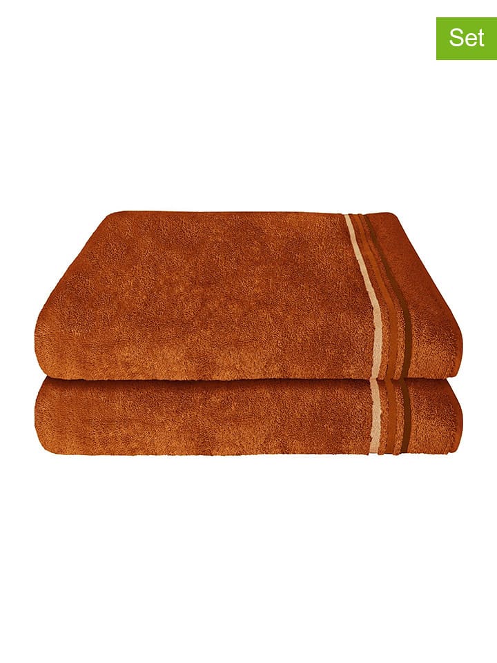 Schiesser Ręczniki prysznicowe (2 szt.) "Skyline" w kolorze pomarańczowym rozmiar: 70x140 cm