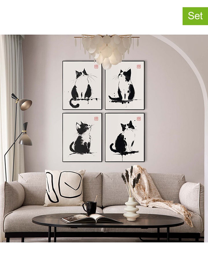 Orangewallz Druki artystyczne (4 szt.) "The Art of Cats" w ramce rozmiar: 40x50 cm