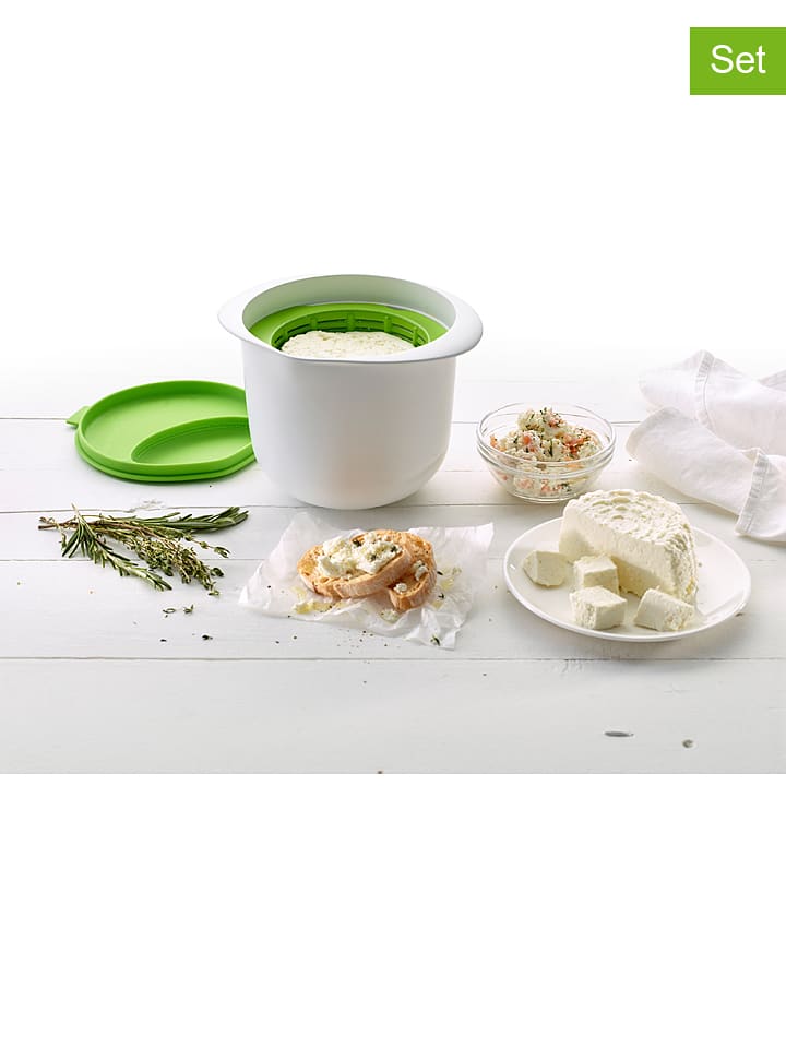 Lekué 3-częściowy zestaw w kolorze biało-zielonym do sera - 17,3 x 14,7 x 13 cm rozmiar: onesize