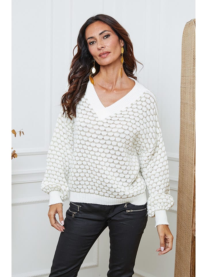 So Cachemire Sweter "Azul" w kolorze biało-beżowym rozmiar: L