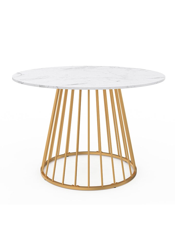 IDOMYA Factory Stół "Adelle" w kolorze biało-żółtym do jadalni - wys. 75 x Ø 110 cm rozmiar: onesize