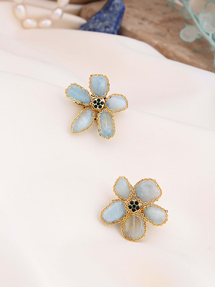 Pierres de Jade Pozłacane kolczyki-wkrętki z amazonitami i cyrkoniami rozmiar: onesize