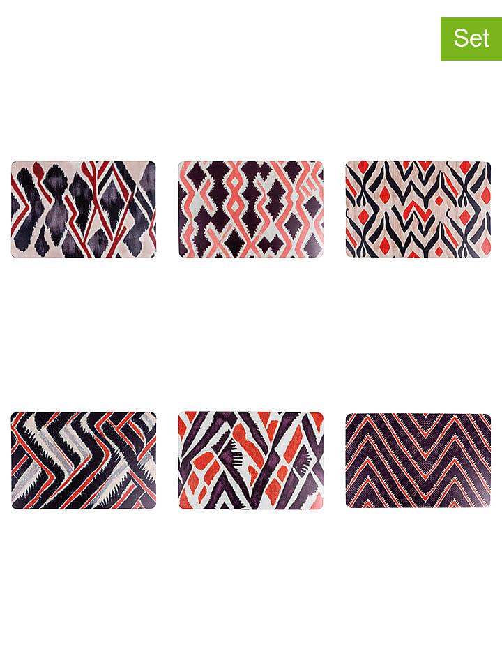 Villa d´Este Podkładki (6 szt.) "Malindi" w kolorze czarno-czerwonym - 45 x 30 cm rozmiar: onesize