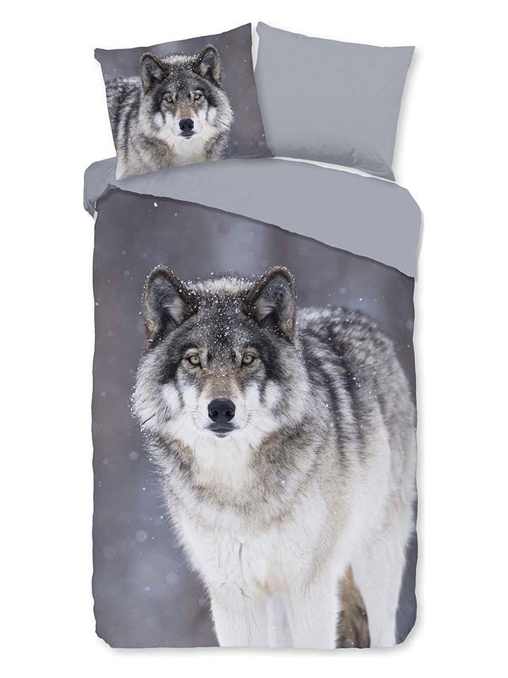 Good Morning Komplet pościeli flanelowej "Wolfie" w kolorze szarym rozmiar: 135x200 cm