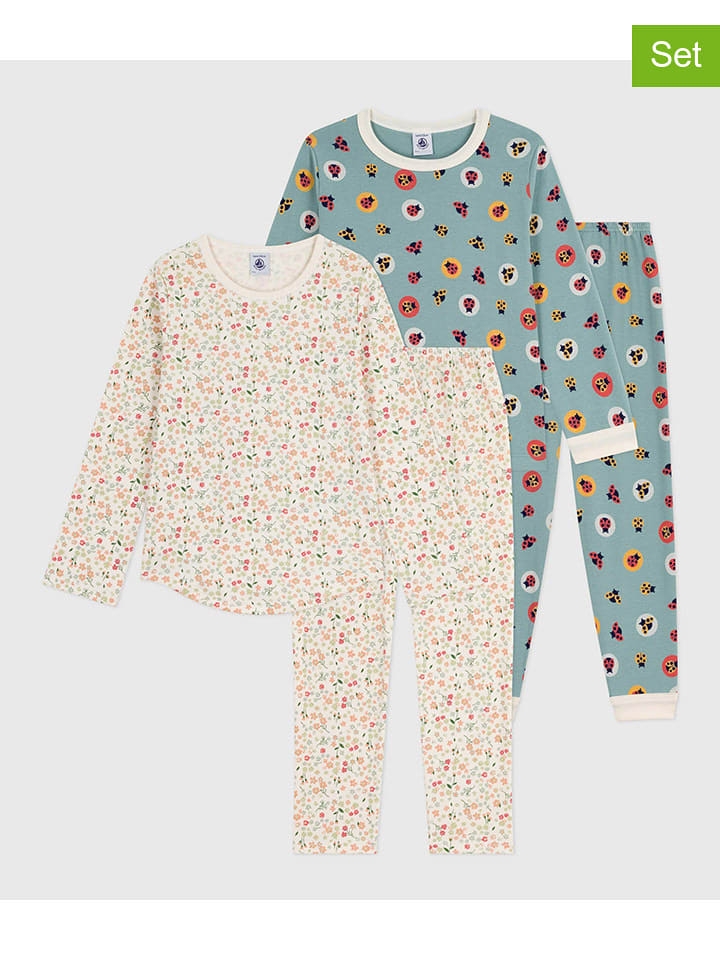 PETIT BATEAU Piżamy (2 szt.) w kolorze kremowym i zielonym rozmiar: 86