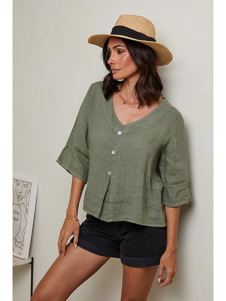 Le Monde du Lin Lniana koszulka w kolorze zielonym rozmiar: 34/36