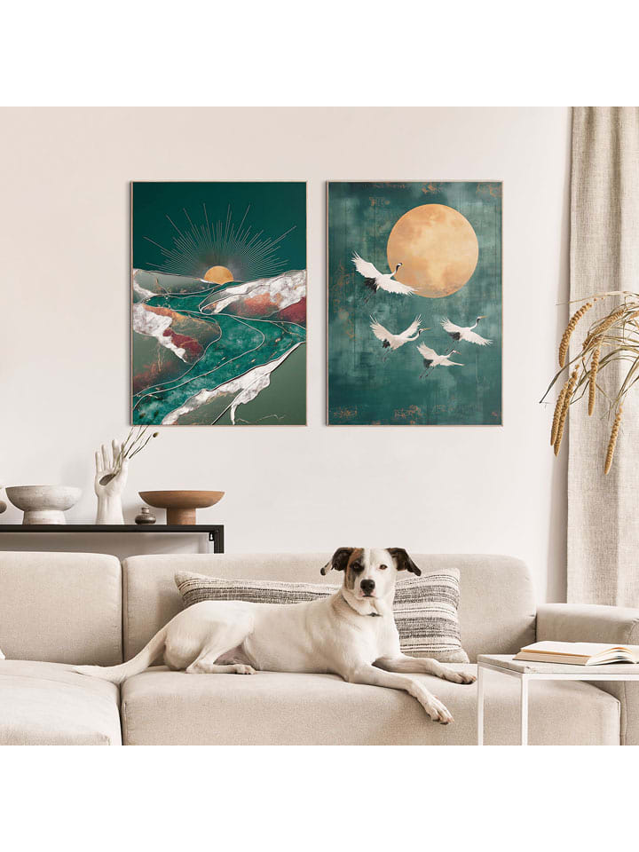 Orangewallz Druki artystyczne (2 szt.) "Night Green Set" w ramce rozmiar: 50x70 cm