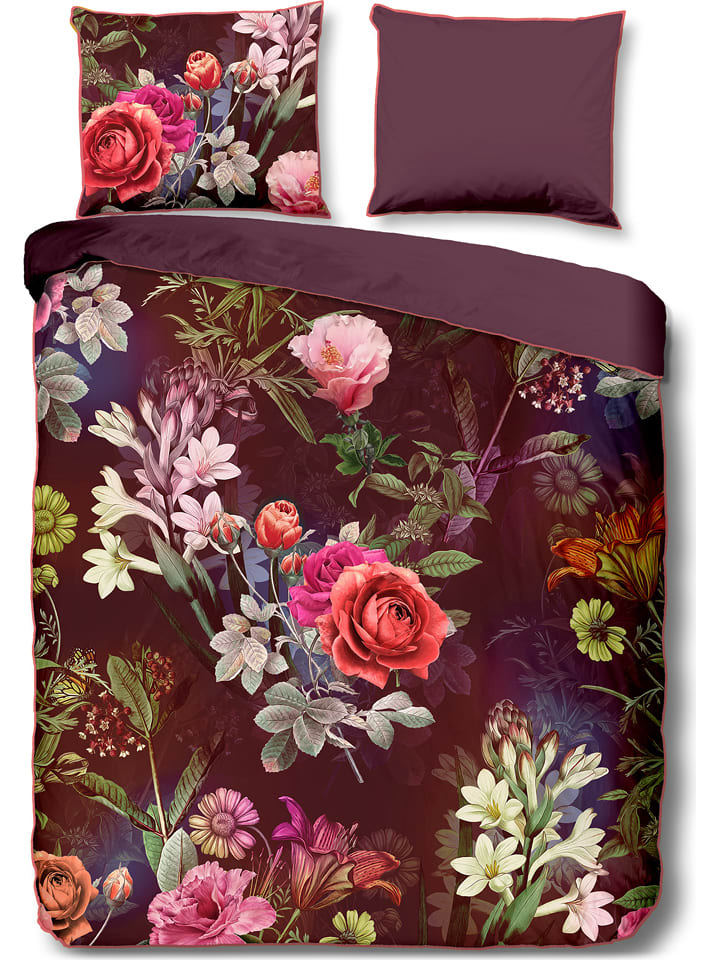 Descanso Komplet pościeli satynowej "Simone" w kolorze bordowym ze wzorem rozmiar: 135x200 cm
