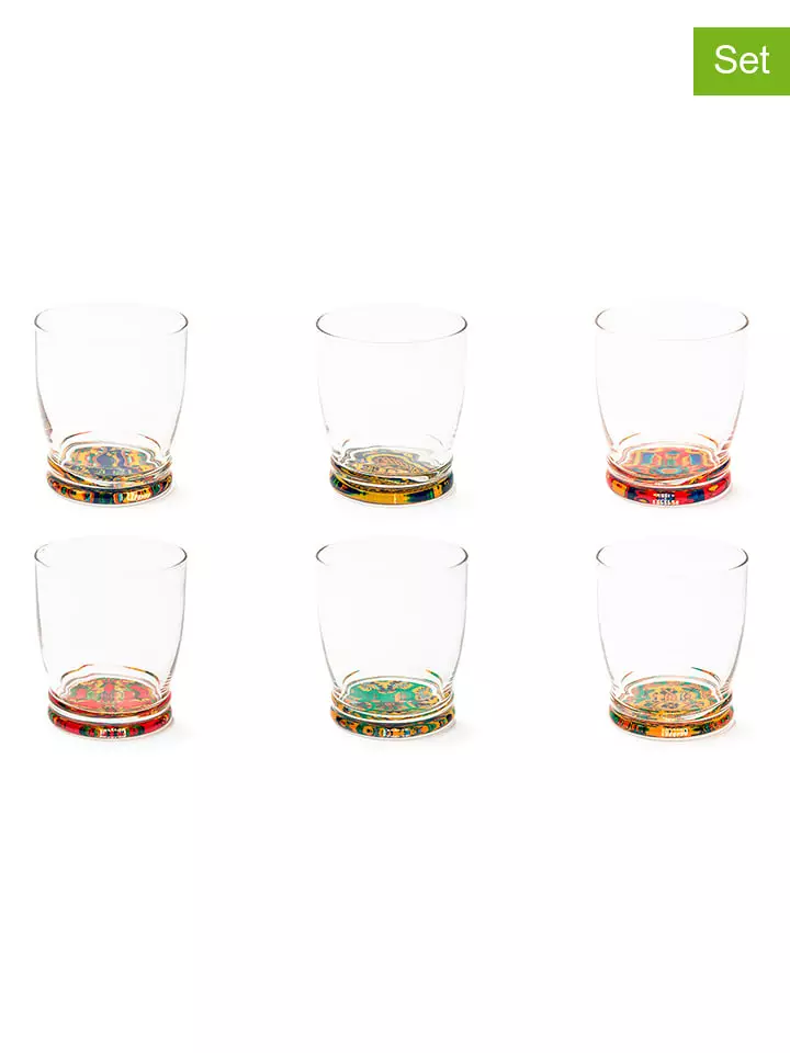 Trendy Kitchen by EXCÉLSA Szklanki (6 szt.) "Trinacria" ze wzorem - 340 ml rozmiar: onesize
