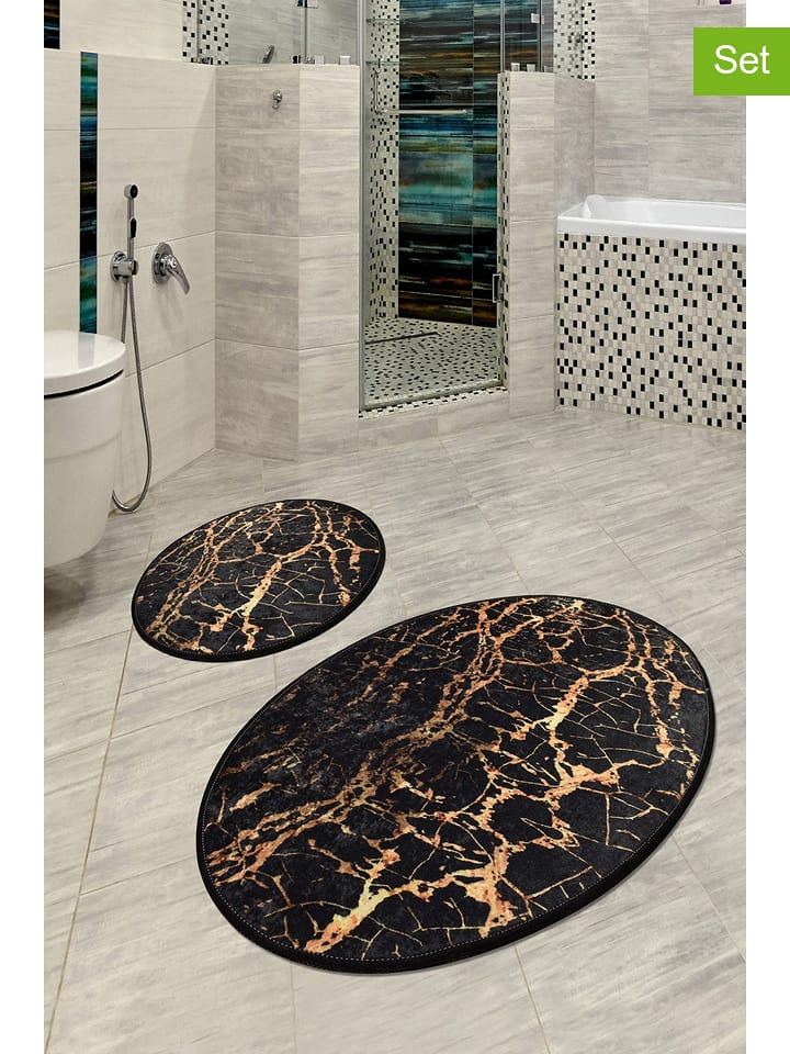 Colourful Cotton Dywaniki łazienkowe (2 szt.) "Goldes" w kolorze złoto-czarnym rozmiar: onesize