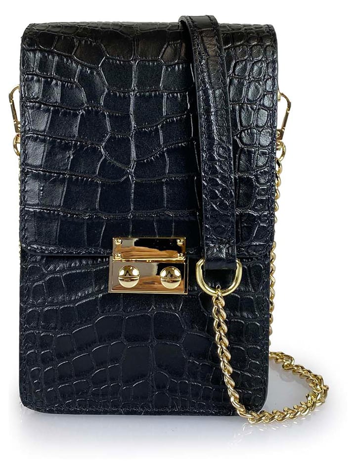 Lia Biassoni Skórzana torebka w kolorze czarnym na telefon - 13 x 22 x 8 cm rozmiar: onesize