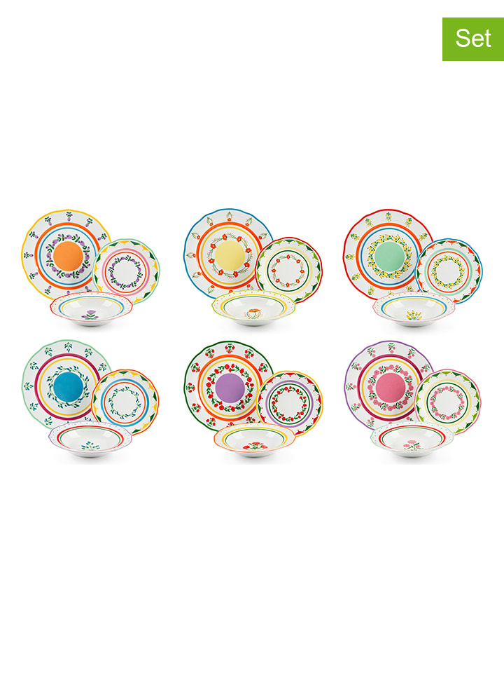 Trendy Kitchen by EXCÉLSA 18-częściowy zestaw talerzy "Arles" ze wzorem rozmiar: onesize