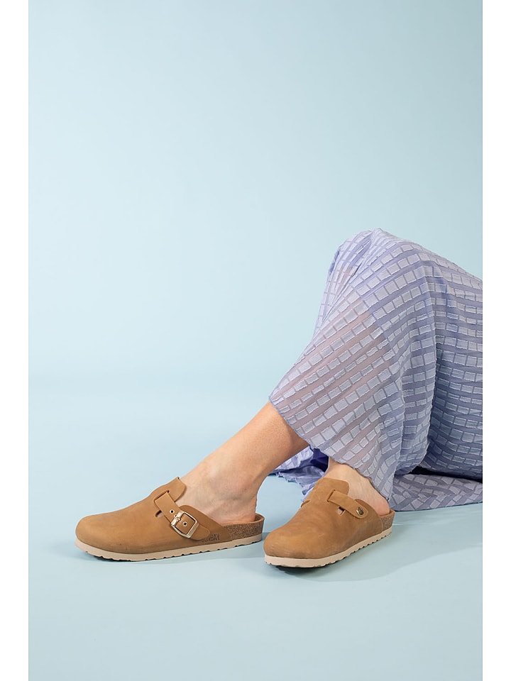 Sunbay Skórzane chodaki "Molky" w kolorze jasnobrązowym rozmiar: 42