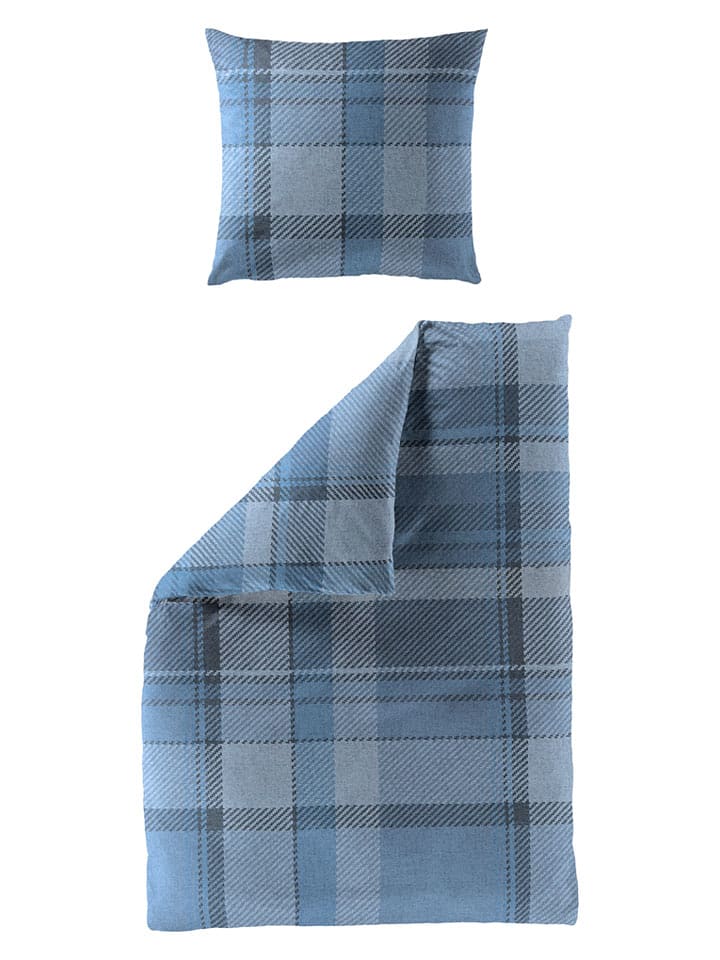 Bierbaum Komplet pościeli flanelowej w kolorze niebieskim rozmiar: 155x200 cm
