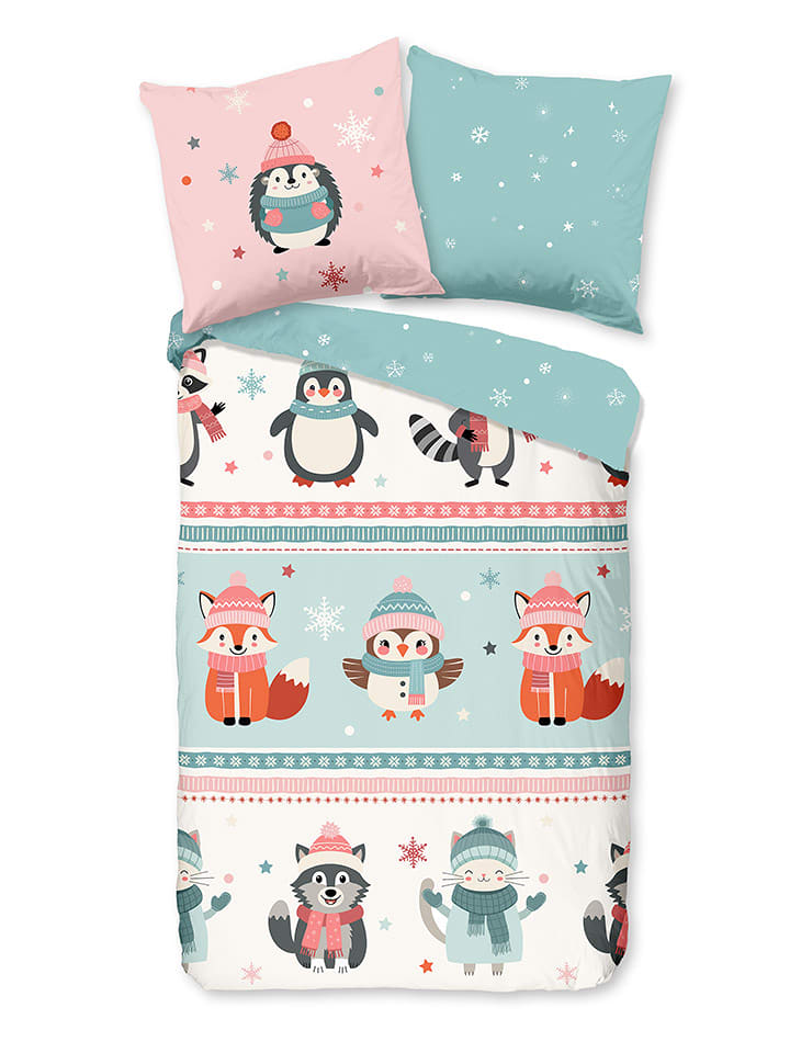 Good Morning Komplet pościeli flanelowej "Turr" w kolorze turkusowo-jasnoróżowym rozmiar: 140x220 cm