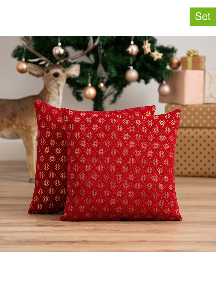GAMUSI Poszewki (2 szt.) "Merry Christmas" w kolorze złoto-czerwonym na poduszkę rozmiar: 45x45 cm