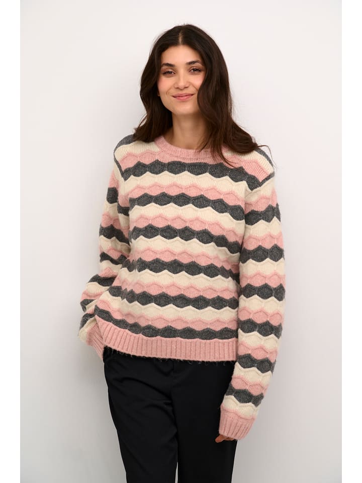 CULTURE Sweter "Anthonia" w kolorze jasnoróżowo-kremowo-antracytowym rozmiar: L/XL