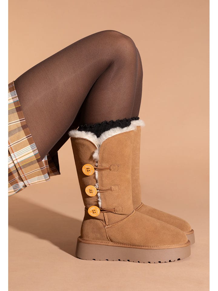 Gooce Skórzane kozaki zimowe "Cornice" w kolorze jasnobrązowym rozmiar: 38