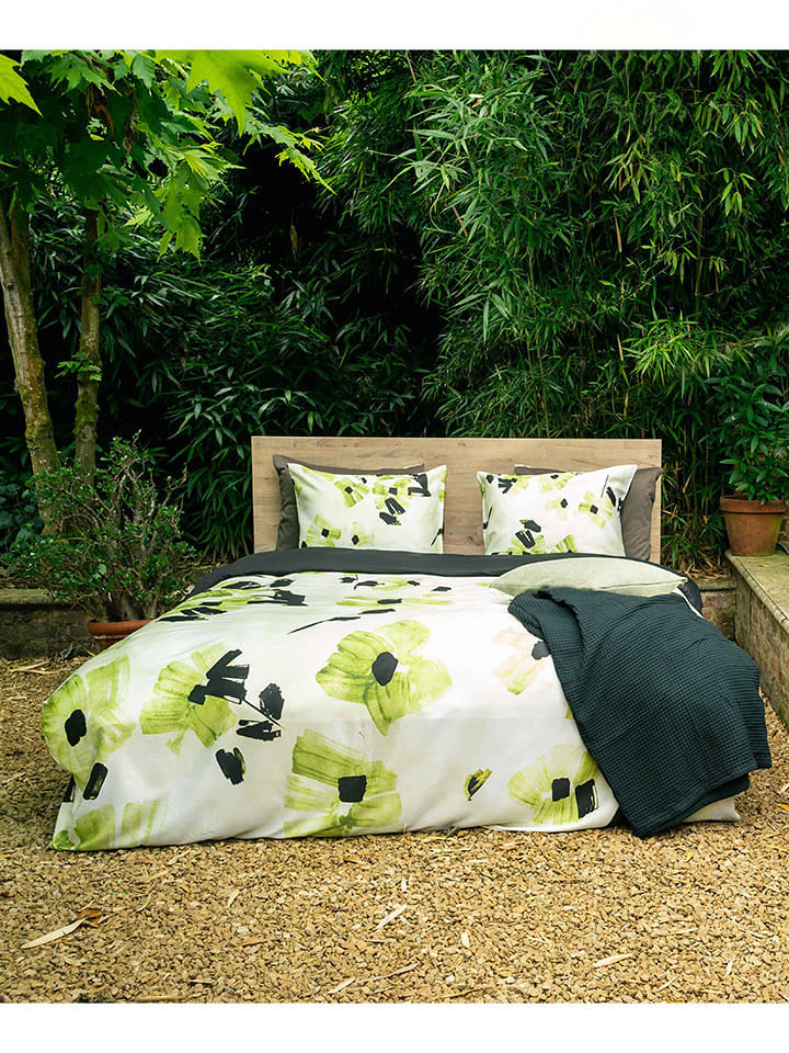 kayori Komplet pościeli satynowej w kolorze biało-zielonym rozmiar: 140x200-220 cm