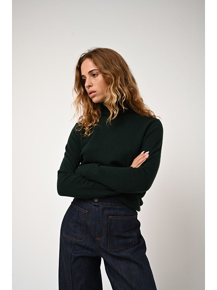 AUTHENTIC CASHMERE Kaszmirowy golf "Bise" w kolorze ciemnozielonym rozmiar: M