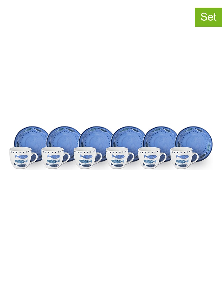 Trendy Kitchen by EXCÉLSA Filiżanki (6 szt.) "Ocean" w kolorze biało-niebieskim do kawy - 70 ml rozmiar: onesize