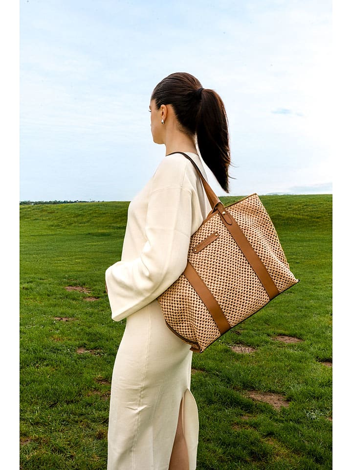 maison héritage PARIS Skórzana torebka "Elix Paille" w kolorze beżowym - 36 x 30 x 11 cm rozmiar: onesize